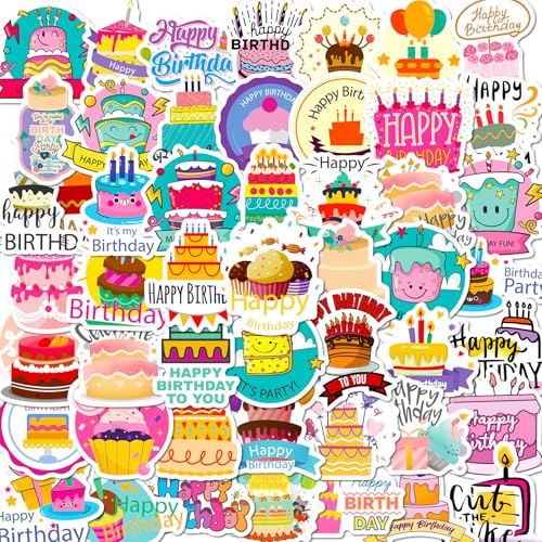 Happy Birthday Stickers 50PCS Cute Birthday Party Supplies Sticker for Kids Teens Adults Icicrim Vinyl Waterproof Cartoon Stickers for Water Bottles...
