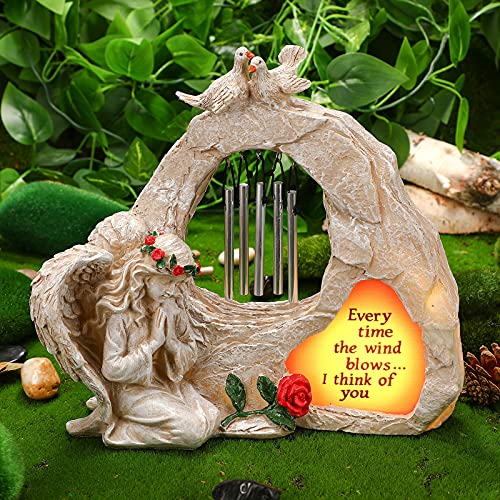 Praying Solar Angel Statue Sympathy Gift,Cementary Decoration Garden Angel Memorial Wind Chime Statue Cementary Sympathy Gift Solar Angel Resin Figurines Light For Home Decoration (Elegant Style) #TOP4
