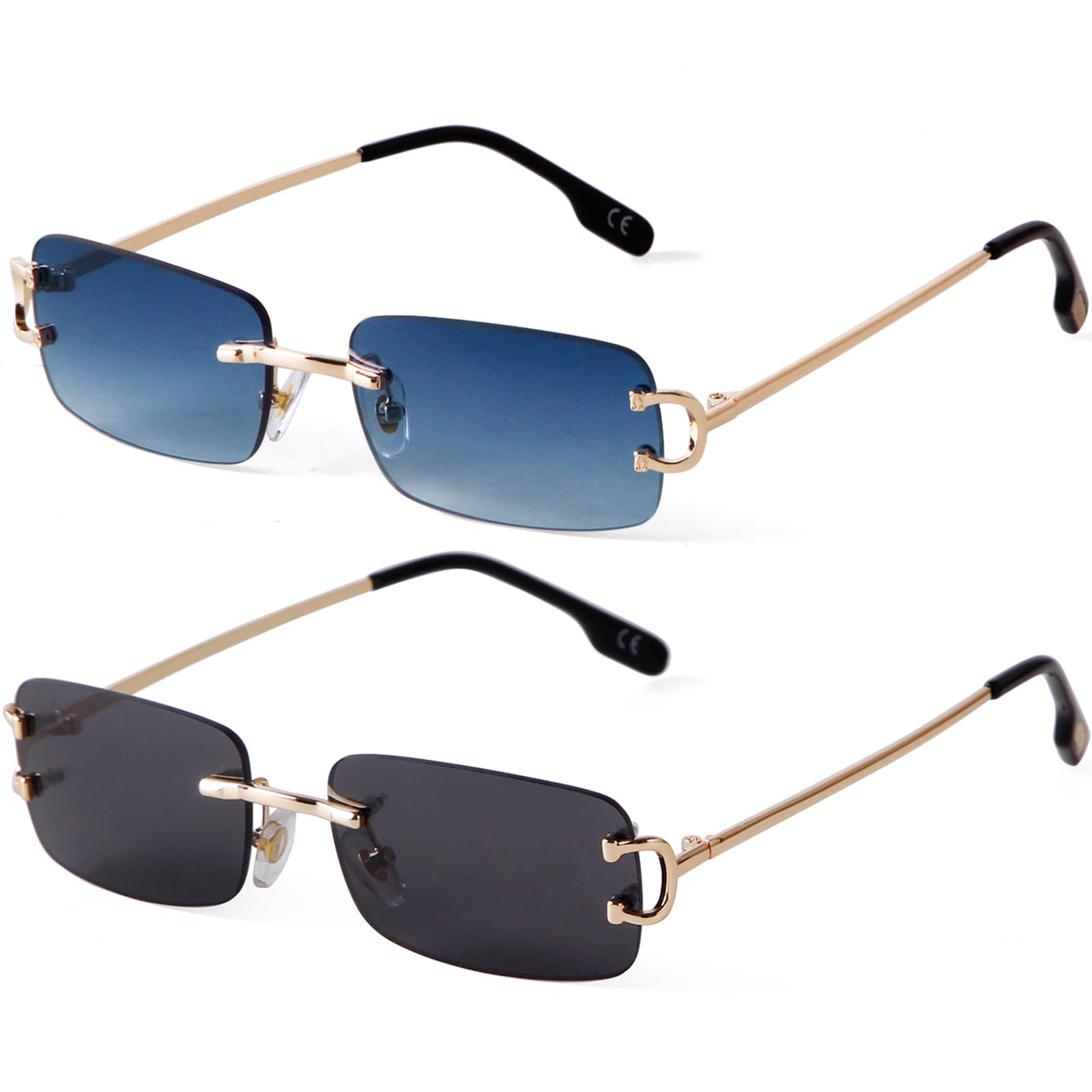 Herren Rahmenlose Sonnenbrille Rechteckig Randlos Retro Metall