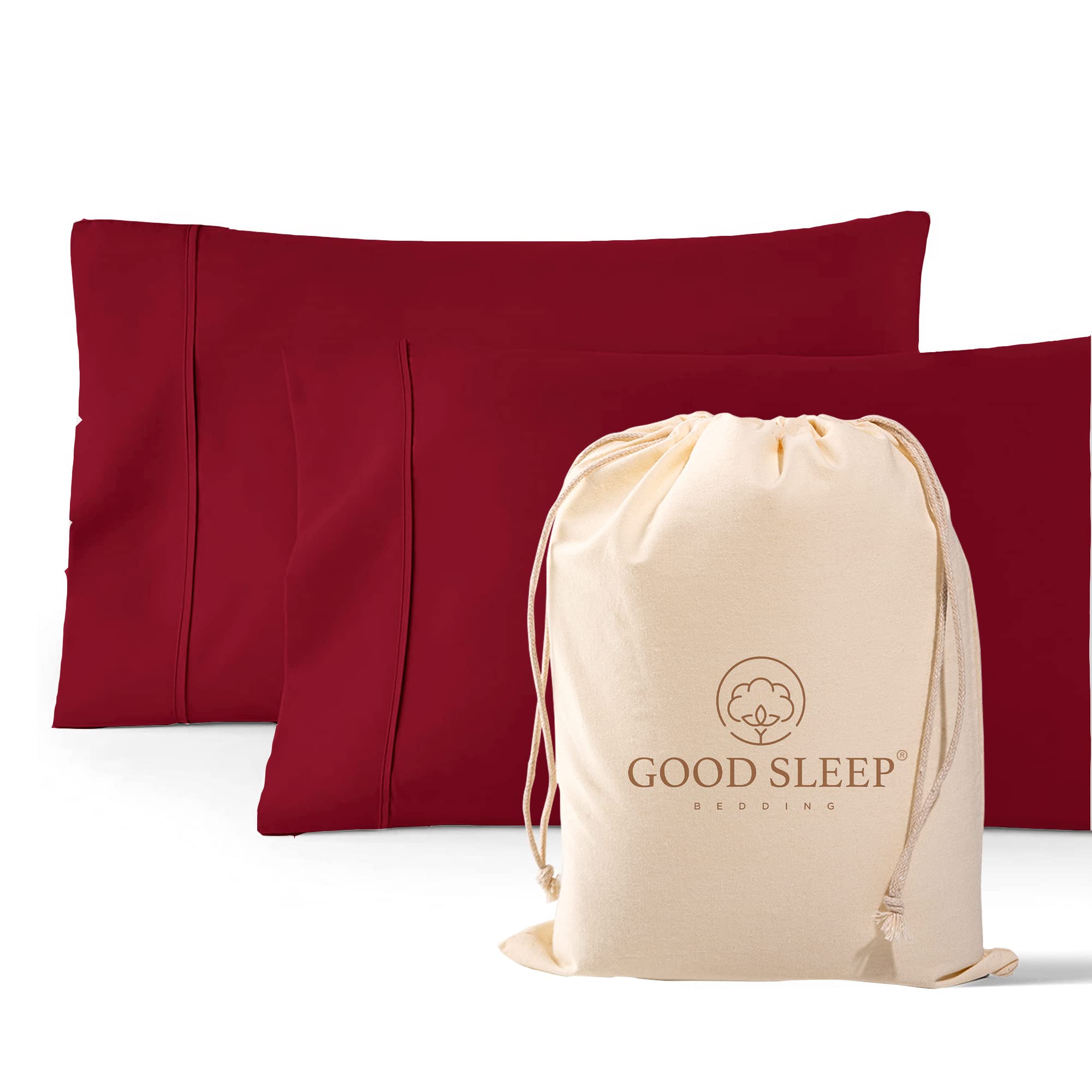 1000 TC Burgundy King Pillowcases Set of 2 100% Egyptian Cotton Pillow Cases with Long Staple Cotton & Sateen Weave, Silky Soft Hotel - Like Bed