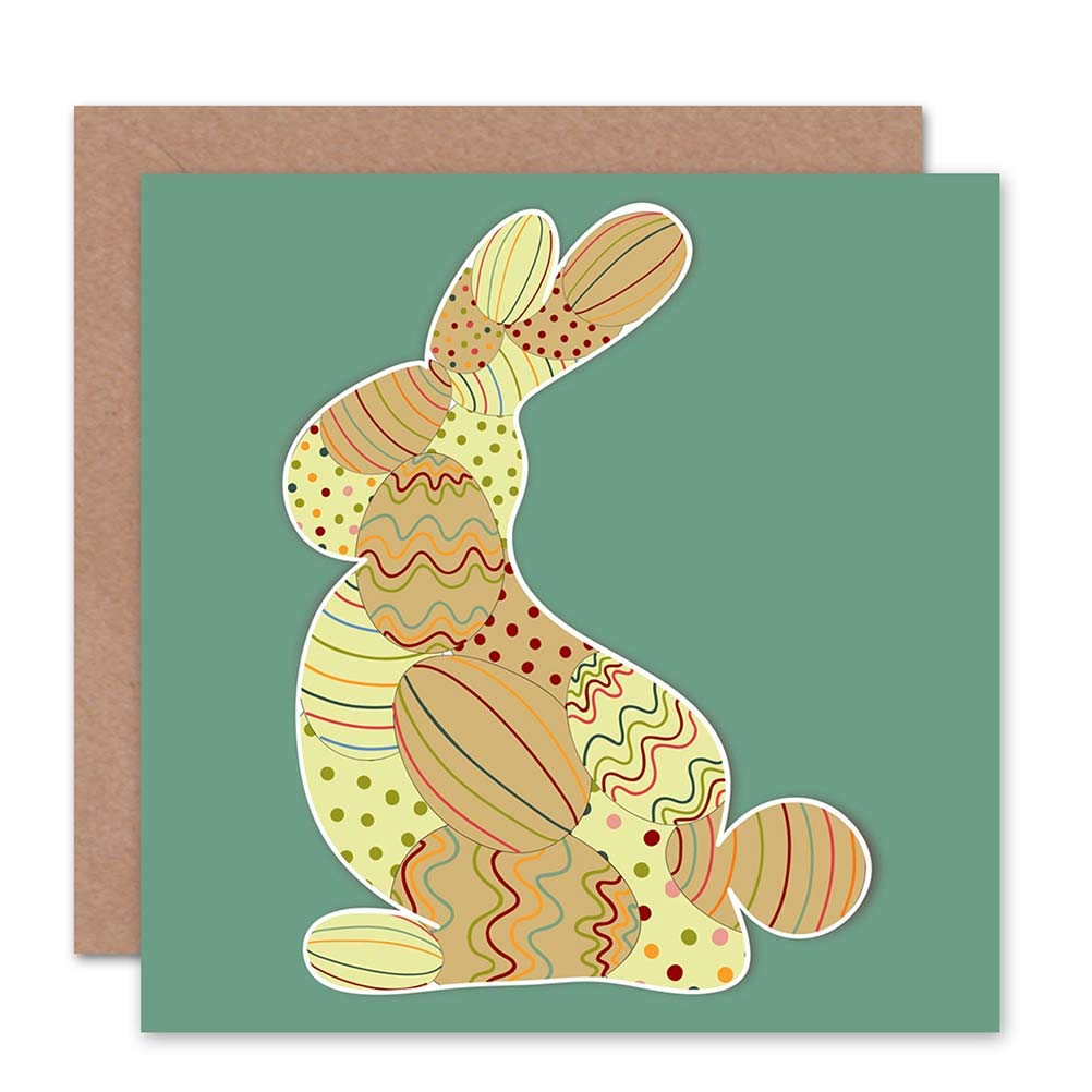 Wee Blue Coo EASTER BUNNY EGSS PATTERN BLANK GREETINGS CARD ART