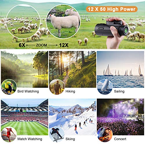 Hawiton Monocular Telescope High Power with Smartphone Holder & Tripod- 12X50 HD FMC Lens & BAK4 Prism Dual Focus Optics Zoom, Low-Light Night Vision Waterproof Monocular Binoculars for Bird Watching - Thumbnail 3