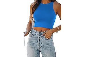 Womens Sexy Sleeveless Honolulu Blue High Neck Crop Tops Workout Cute Racerback...