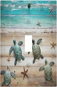 Decorative Light Switch Cover Plate Turtle Starfish Beaches Blue Wood Plank 1 Gang Wall Plate Oversized Single Toggle Wall Cover Plate Jumbo Electrical Switchplate Faceplate