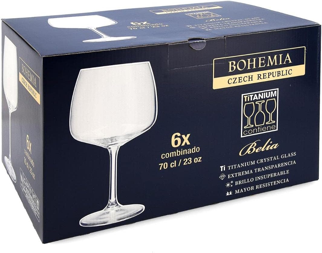 Bohemia Box 6 Glasses Combined Cristalin 70cl Refrigerator Suitable for Microwave Not Suitable Made In Czech Republic