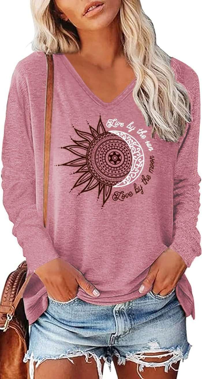 Teesho Donna T-Shirt Eleganti Manica Corta/Lunga Camicie Oversize Tunika Sporttop