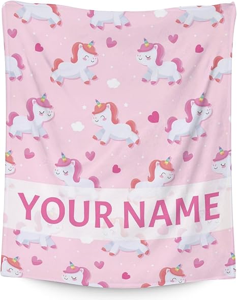 Personalized Unicorn Blanket Gifts with Name - 40"x50" Cute Throw for Girls & Women - Pink Soft Fuzzy Blankets for Bed, Couch & Living Room
