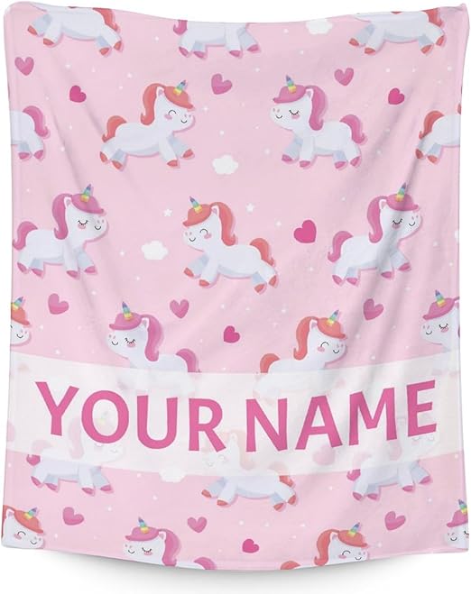 Personalized Unicorn Blanket Gifts with Name - 40"x50" Cute Throw for Girls & Women - Pink Soft Fuzzy Blankets for Bed, Couch & Living Room