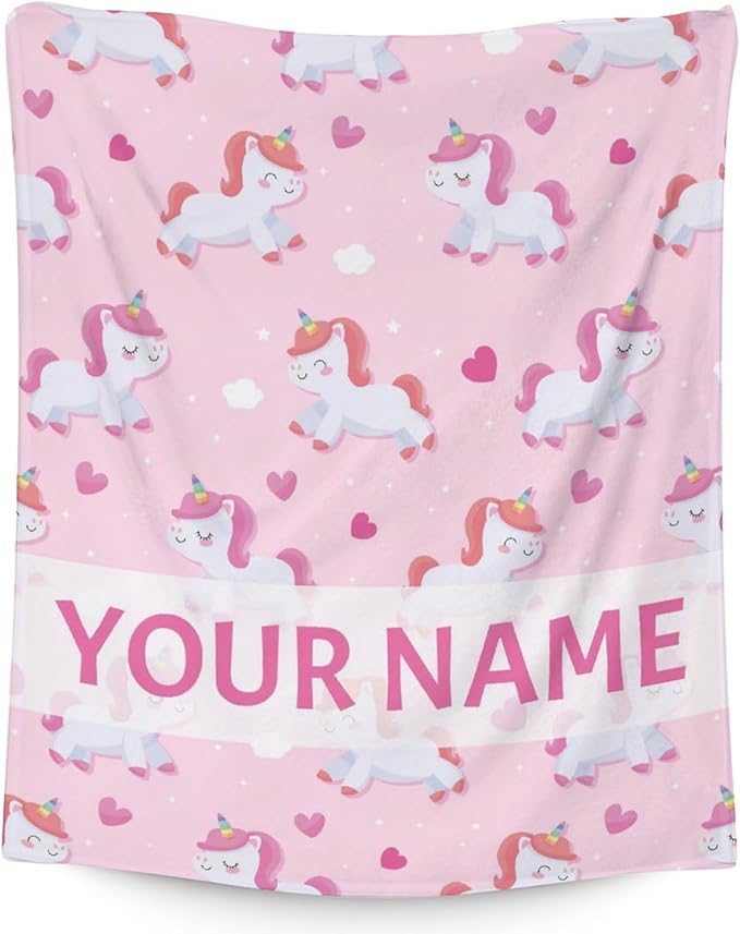 Personalized Unicorn Blanket Gifts with Name - 40"x50" Cute Throw for Girls & Women - Pink Soft Fuzzy Blankets for Bed, Couch & Living Room