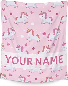 Personalized Unicorn Blanket Gifts with Name - 40"x50" Cute Throw for Girls & Women - Pink Soft Fuzzy Blankets for Bed, Couch & Living Room