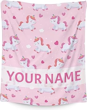 Personalized Unicorn Blanket Gifts with Name - 40"x50" Cute Throw for Girls & Women - Pink Soft Fuzzy Blankets for Bed, Couch & Living Room