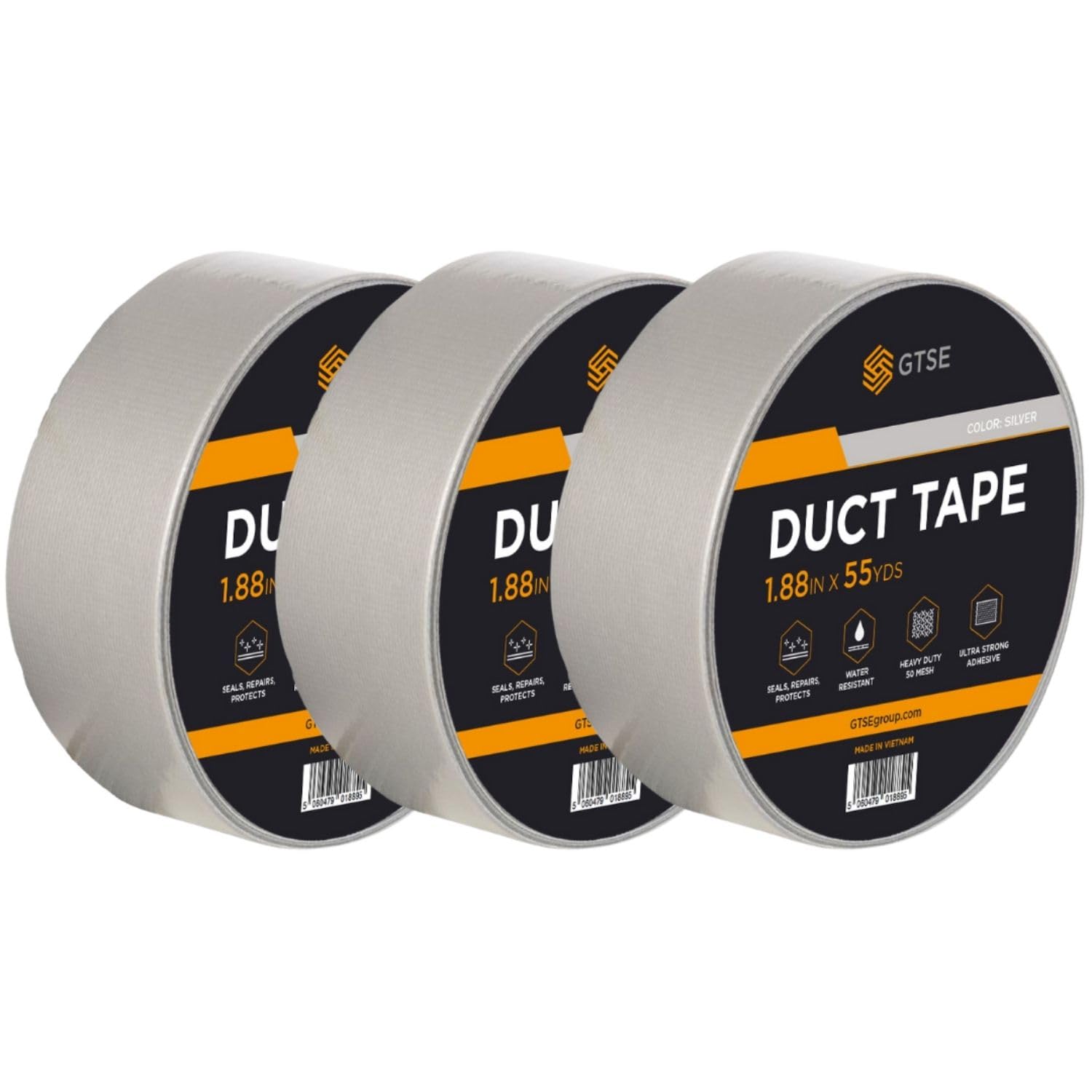 GTSE - Ruban Adhésif Toilé Duct Tape 50 m x 48 mm Argent Lot de 3 rouleaux