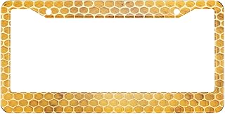 HOSNYE Honeycomb License Plate Frame Newly Pulled Honey Bee Beeswax on Plastic Foundation Metal License Plate Cover Front Plates Frames Car Tag Frame for Women Men US Vehicles Standard