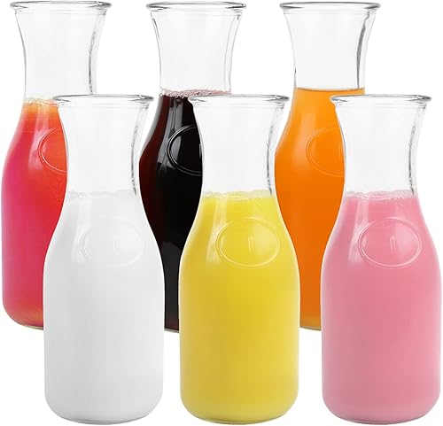 Jarra de vidrio de 17 onzas. Decantador de agua, jarra de jugo, ideal para vino, leche, jugo y barra de mimosa juego de 6