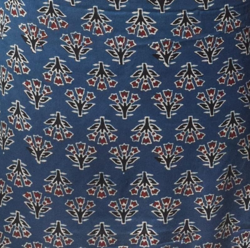 Image of Ethnics of Kutch Womens's Ajrakh Modal Silk Natural Dye Hand Block Print Unstitched Kurta Fabric
