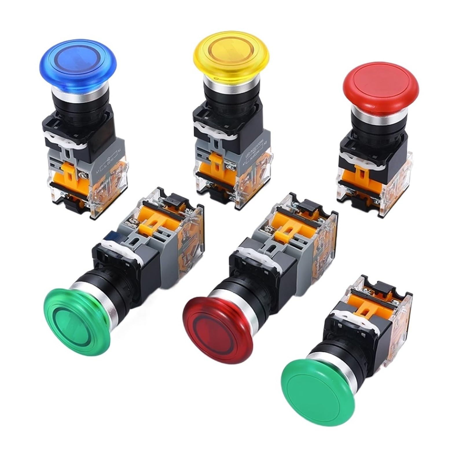 Interruptor de botón de cabeza de hongo con interruptor de parada de arranque de luz LED 12V24V220V redondo adecuado for equipos de conmutación de equipos de fuente de alimentación(Green With Light,LA