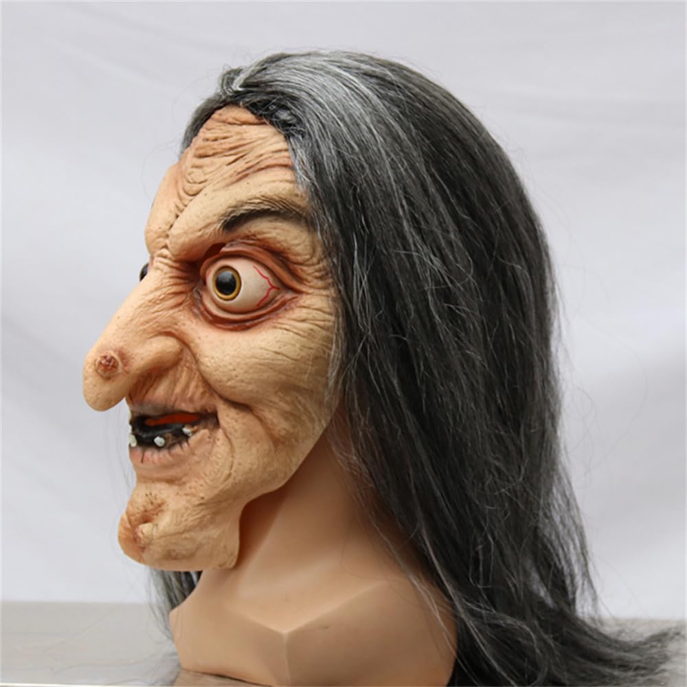 YTFSKFUI Long Hair Old Witch Halloween Mask, Horror Latex Full Face Scary Mask With Wig - Image 2