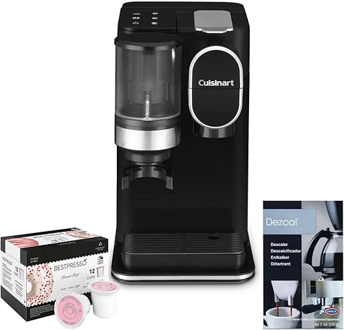 Cuisinart Cafetera de una sola porción con molinillo integrado, prepara frescas en minutos, paquete de capacidad de 10 tazas con cápsulas K-Cup de
