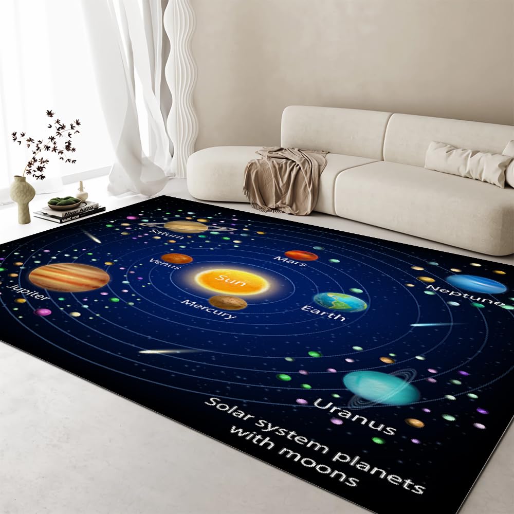 MARBRE Universum Teppich Wohnzimmer Schlafzimmer 3D Planet Sternenhimmel Teppiche rutschfest Waschbarer Kurzflor Teppich Grösse 160x230 cm Flauschig Weich Soft Home Outdoor Carpet Matte(Image 16-10)