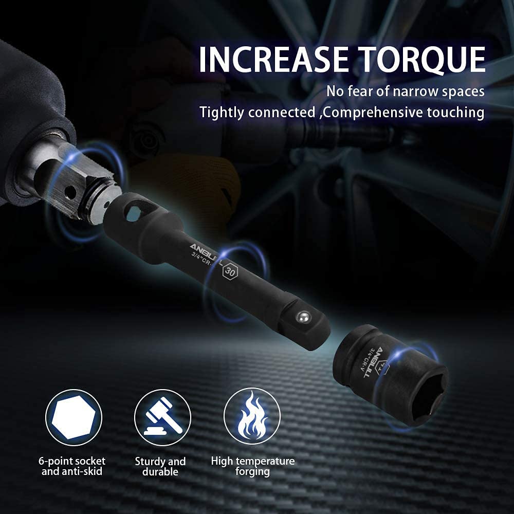 Anbull 3/4" Set Bussole a Impatto, 27 Pollici Set Chiavi a Bussola (con 3 set 1" Drive Impact Socket), dimensioni metriche (21-50 mm e 50-65 mm), CR-V Acciaio con barre di prolunga