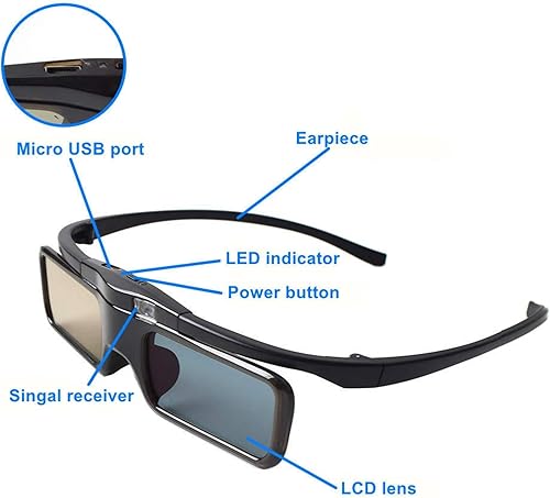 Miniatura 2 de Sintron ST08-BT - Lentes con obturador activo 2X 3D recargables para RF 3D TV, gafas 3D para Sony, Panasonic, proyector 3D Epson, Samsung 3D TV,