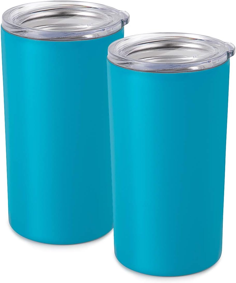 Maars Drinkware 12 oz Double Wall for Coffee, Tea, Juice Travel Friendly, Compact Size, 2 Pack, Aqua