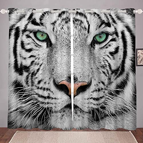 LKCD Rideau Salon Occultant - Motif Animal Sauvage Tigre Blanc 140X160Cm Isolant Thermique Rideaux...