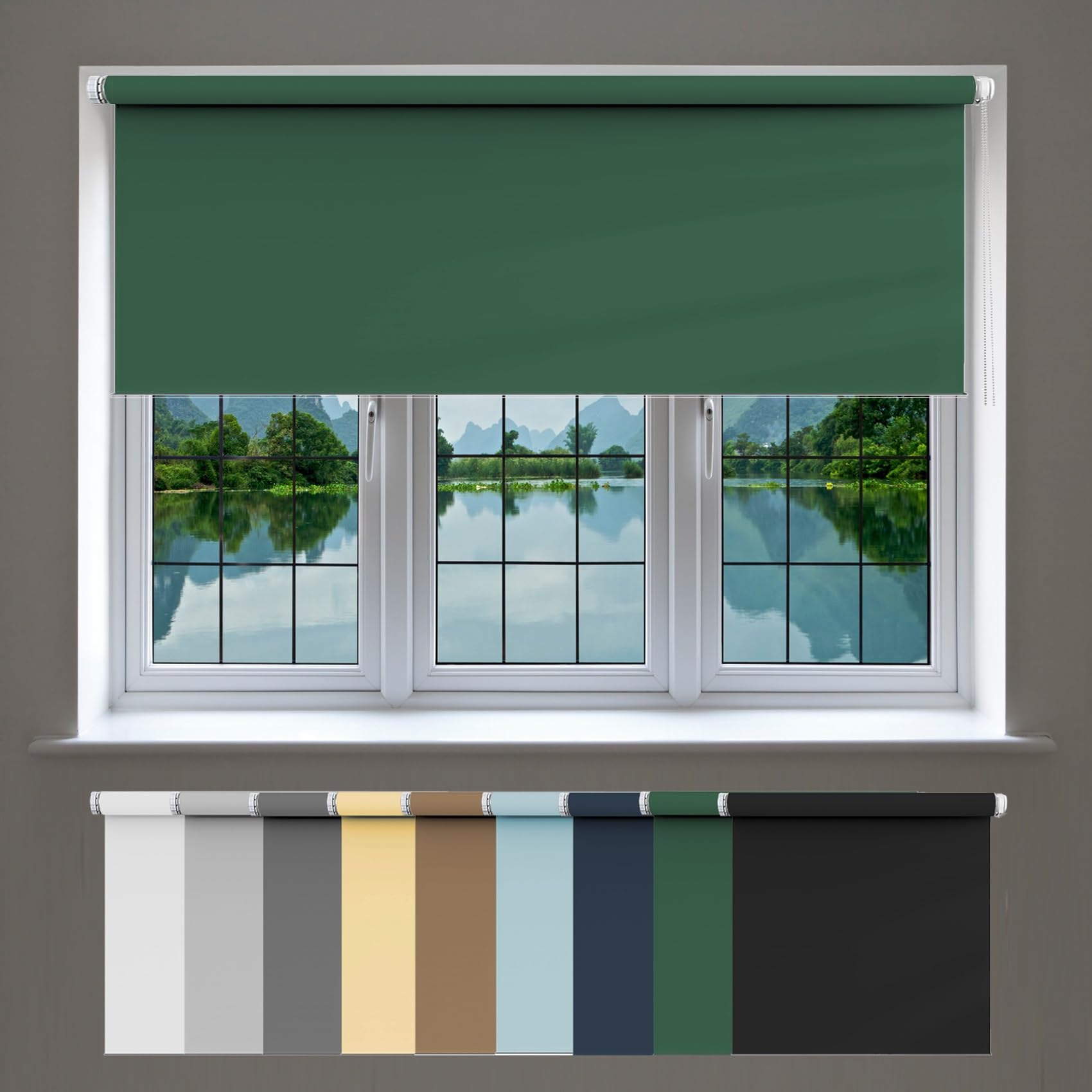 Blackout Roller Blinds 30 x 100 cm, UV Protection privacy protection Easy Fix Zebra Roller Blind, with Install Accessories, for any Room, Dark Green — image 1