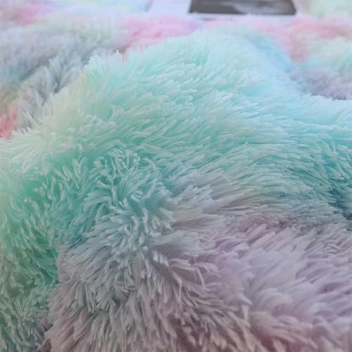 Miniatura 7 de chovy - Juego de edredón afelpado de pelo sintético, teñido anudado rosa, tamaño individualmatrimonial, terciopelo, franela, mullido, suave, de