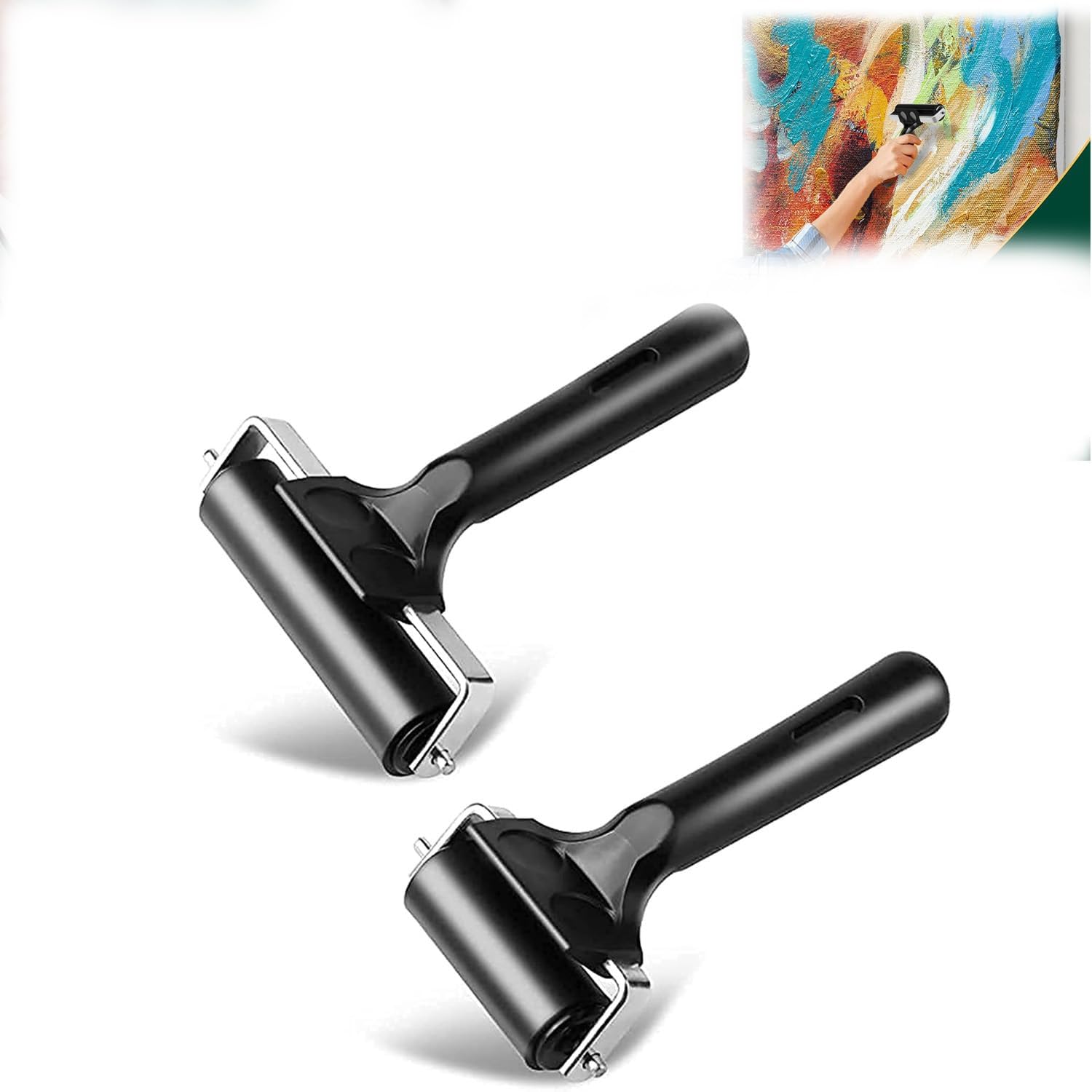 KASTWAVE Printmaking Brayers, 2 Pack Premium Brayer Rollers for Crafting, Hard Rubber Roller Brayers, Vinyl Roller Ink Paint Brush for Wallpapers Stamping Gluing Application