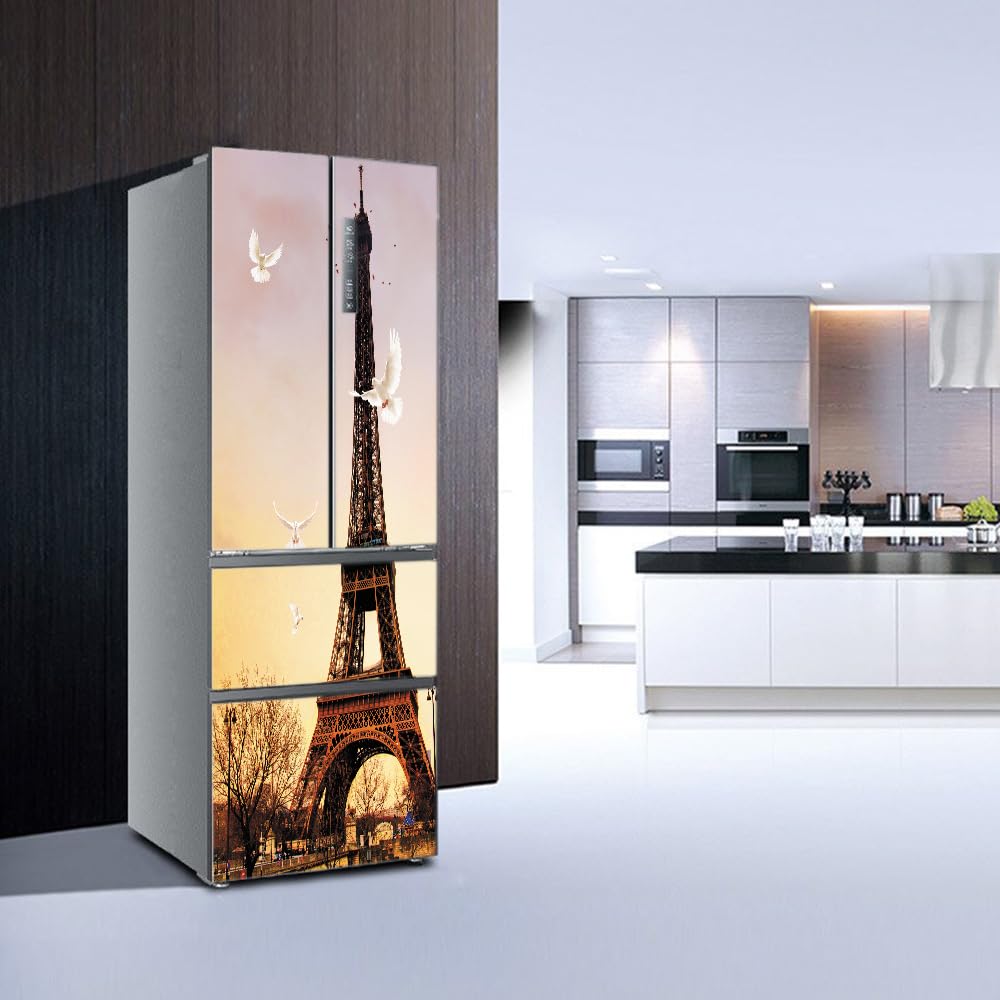 Stickers Autocollants Pour Frigo, Autocollant De Réfrigérateur Couvrant Entièrement La Porte Du Réfrigérateur, Autocollants Muraux Pour Décalcomanie De Cuisine, Verre à Vin Noir Et Blanc