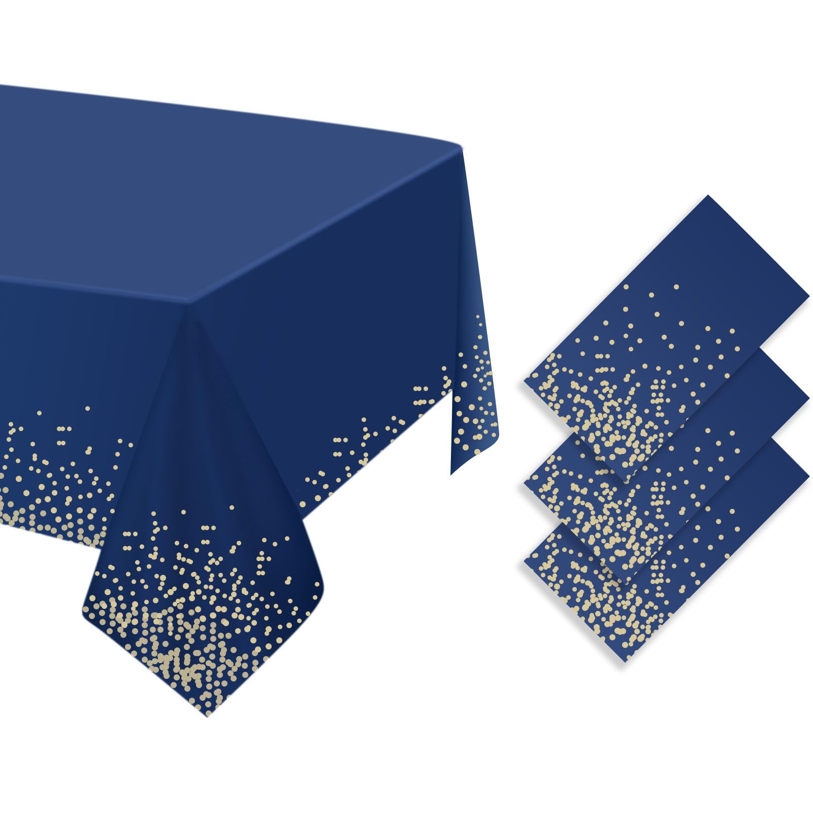 HXMJIED 3 Pack Christmas Dot Table Cloths, 54x108 Inch Blue and Gold Dot Tablecloths, Party Rectangle Waterproof Table Cloths Dot Confetti Table Covers for Party, Picnic, Birthday Decoration