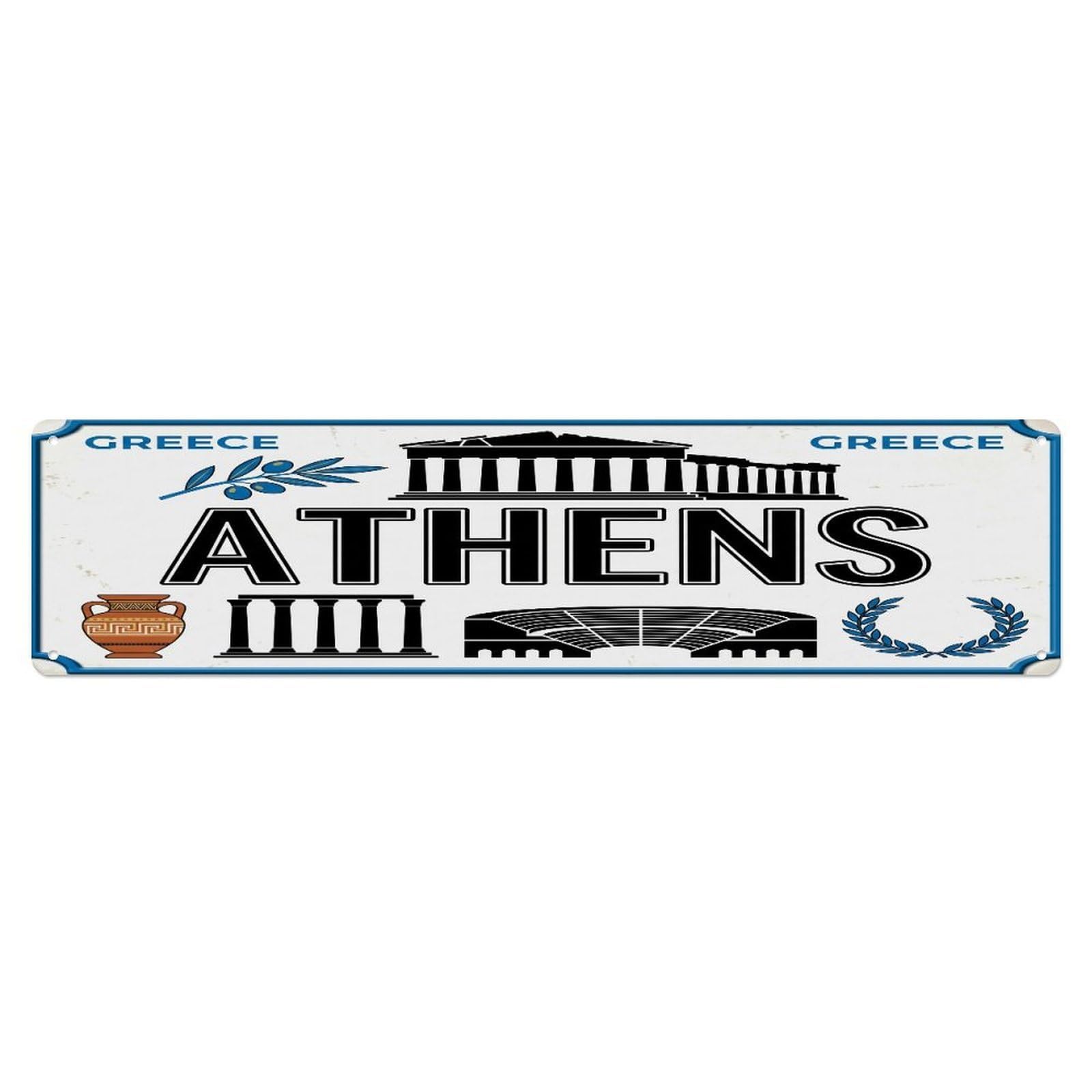 Tgrcjimh Style Metal Tin Sign Vintage Travel Athens Greece Acropolis Olive
