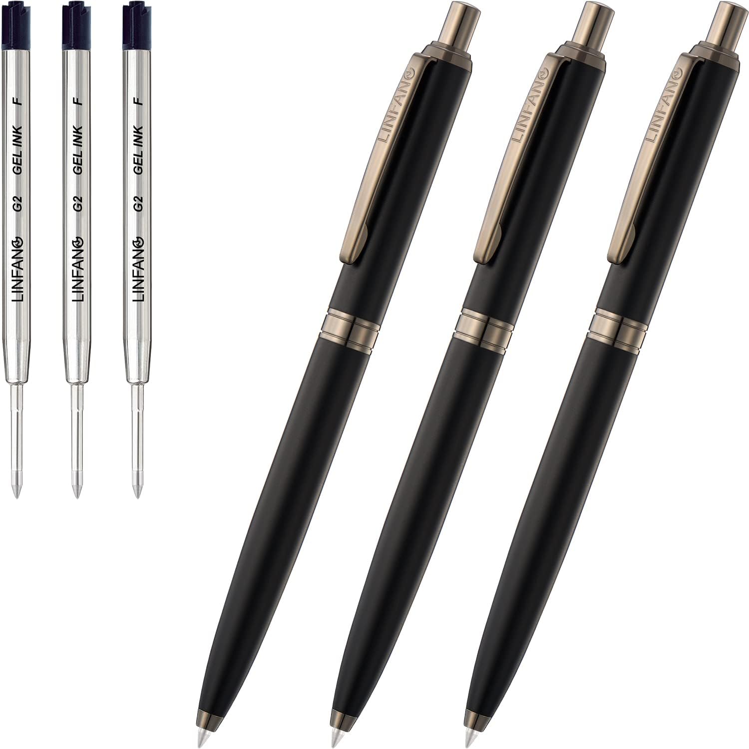 LINFANC Metal Gel Pens, Matte Black Gel Ink Pens for Journaling, Black Ink Pens Fine