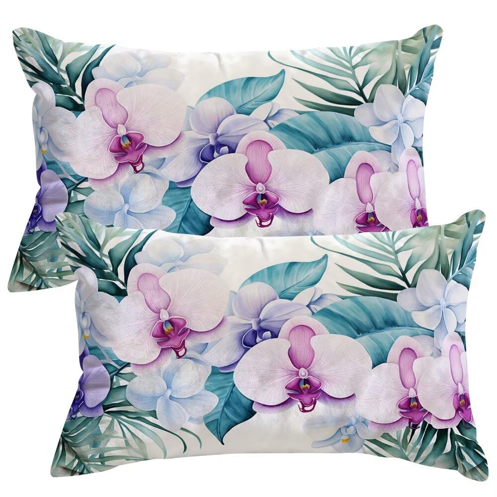 Set of 2 Velvet Cushion Covers 40x60 cm Plants Cushions Covers Decorative Throw Pillow Case Spring Flowers Sofa Pillows 16x24 Inch Cushion Cover with Invisible Zipper for Livingroom Bedroom -SC501