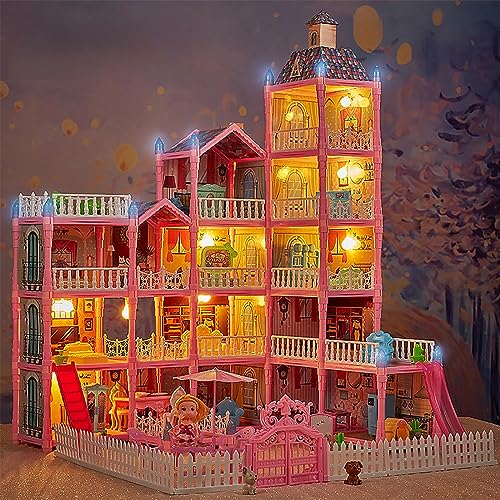 بيت دمى من بيونتي، بيت الاحلام للبنات - 3 طوابق و8 غرف، بيت دمى للاطفال الصغار، هدية للاطفال من سن 3-10 سنوات. (D)