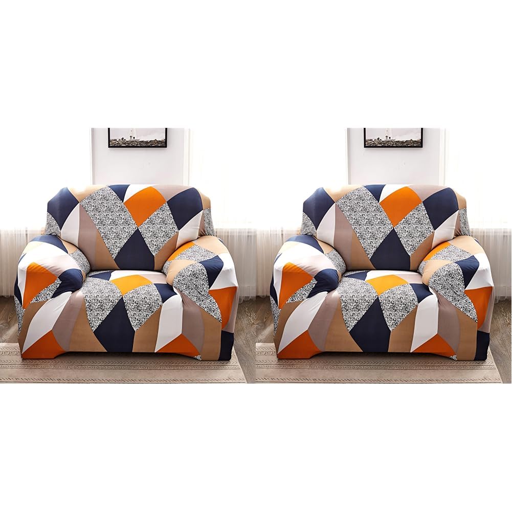 House of Quirk Modern Polyester Universal Flexible/Stretchable Single Seater Geometric Sofa Cover/Sofa Slipcover for Couch (Multi Prism, 90-145cm) (Pack of 2) (B0D819FRX1) Amazon Price History, Amazon Price Tracker