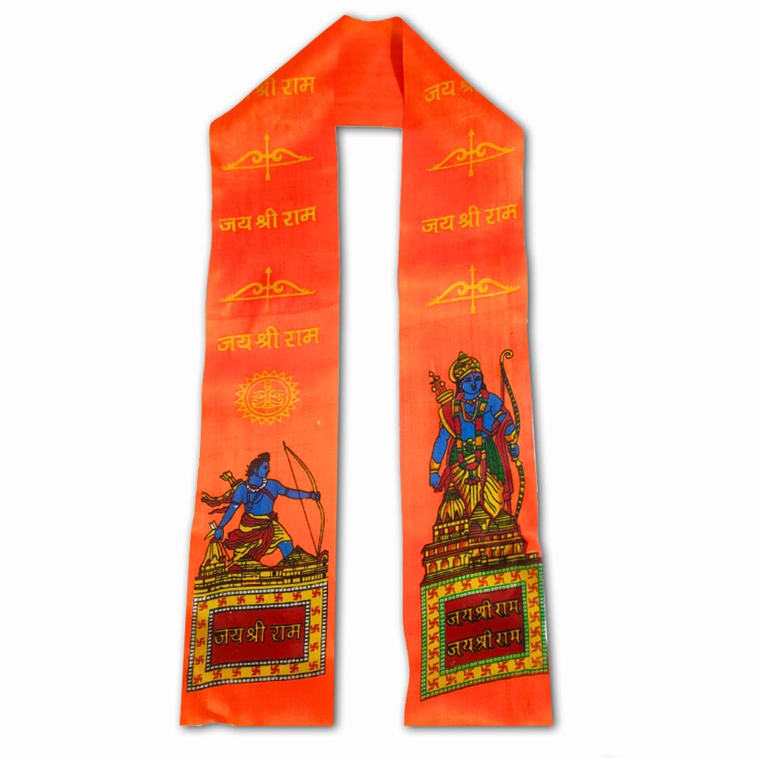 me & you Jai Shri Ram Gamcha/Patkal/Muffler/Scraf l Prabhu Ram Design Saffron l 57 Inch Size Gamcha, Satin Fabric-picture-36