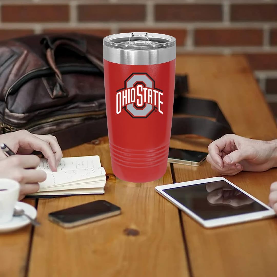 Ohio State University 20oz Stainless Steel Double Walled Red Beverage Tumbler with Acrylic Lid - College Gear for Playoff Season – For Office, Home or Auto – Show your Buckeye Pride - Image 5