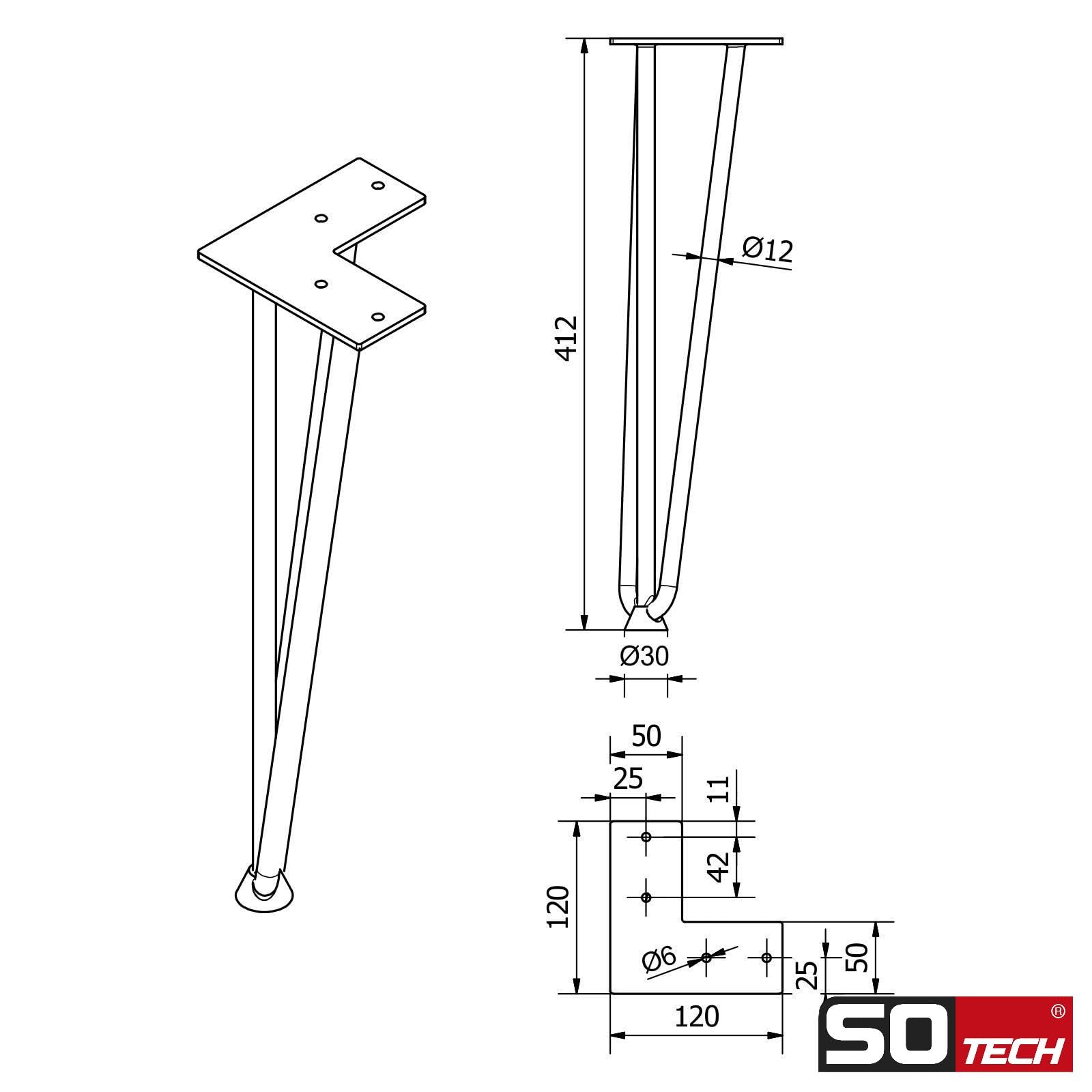 SOTECH 4 pezzi Gambe a forcella bianche 406 mm 3 montanti a per mobili