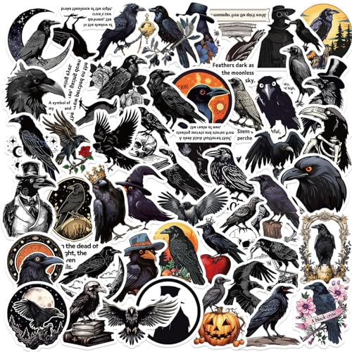 50PCS Crow Stickers, Raven Bird Water Bottle Laptop Sticker Gothic