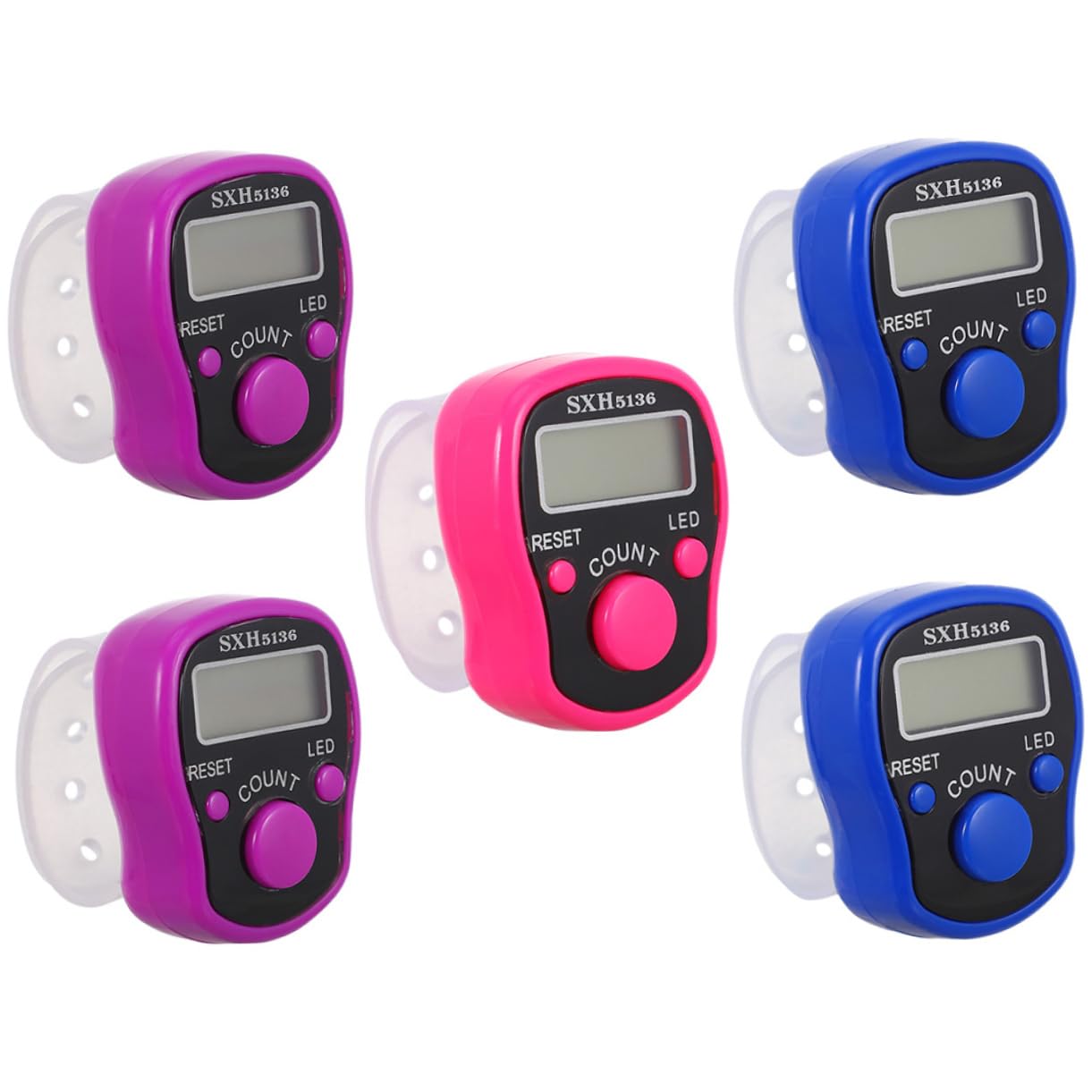 BESTonZON 5pcs Led Digital Hand Tally Counter Portable Finger Counter Adjustable Strap for Sports Knitting Meetings