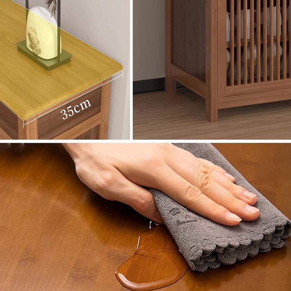 Apatero de Bambú de 8 Niveles, Zapatero para Recibidor, Mueble Zapatero con 4 Puerta, Armario Zapatero Independiente con Estante Regulable, Ideal para Entrada Pasillo y Salón