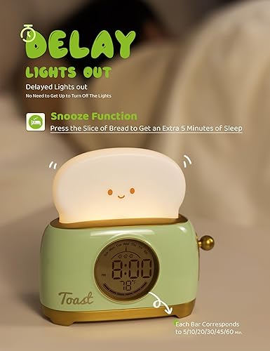 Miniatura 2 de Luces de lámpara de noche de tostada, lindo reloj despertador digital, atenuación LED Breader lámpara 1200mAh luz nocturna recargable para