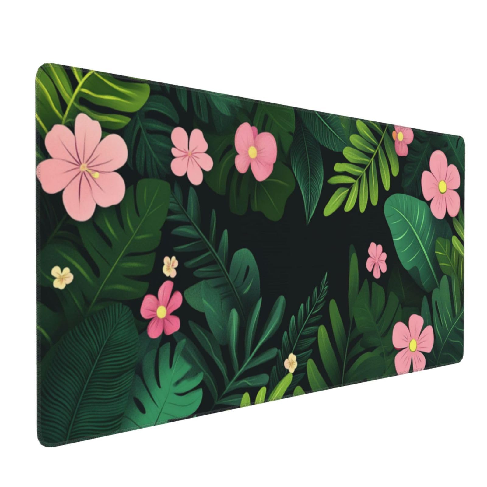 Tapis de Souris XXL 90 x 40 cm, Feuille Verte & Fleur Tapis de Bureau G663