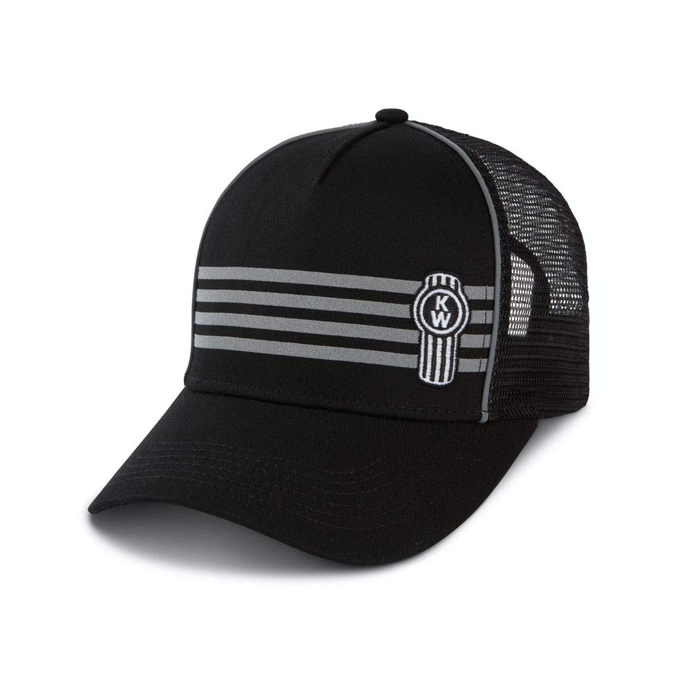 Kenworth Truck Hat - KW Off-Center Logo Reflective Stripe Black Cap