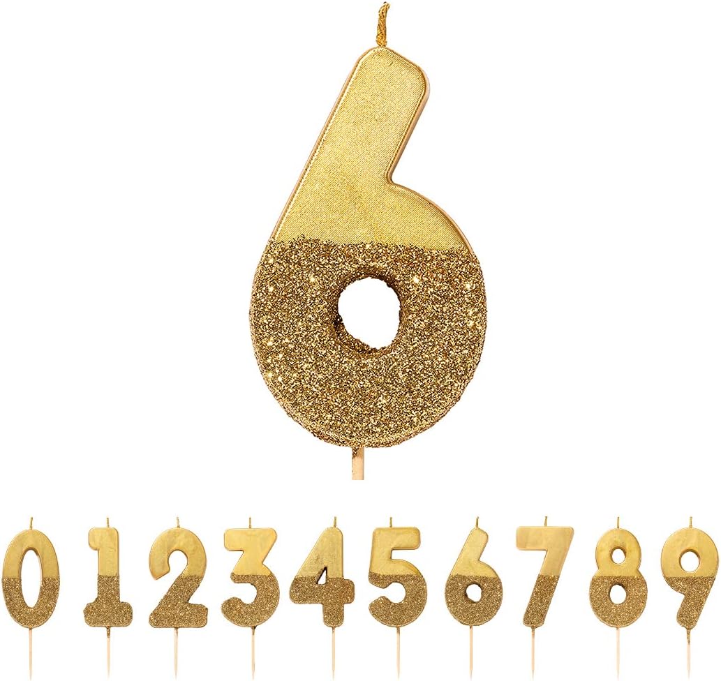 Talking Tables Glitter Number Candle-Premium Quality Cake Topper Decoration Pretty, Sparkly For Kids, Adults, 7th, 70th Birthday Party, Anniversary, Milestone, Height 8cm, 3", Gold 7: Kitchen & Dining
