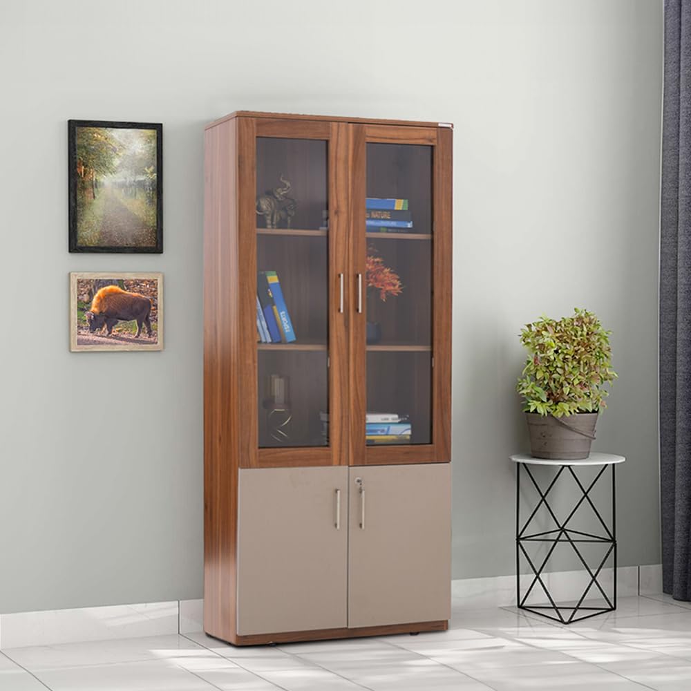 Royaloak Genting Malaysian 2 Door Bookshelf | Engineered Wood | Melamine Finish | Ample Storage | Durable Long Lasting | Modern Design | Malaysian Collection | Chrome Handles-image-10