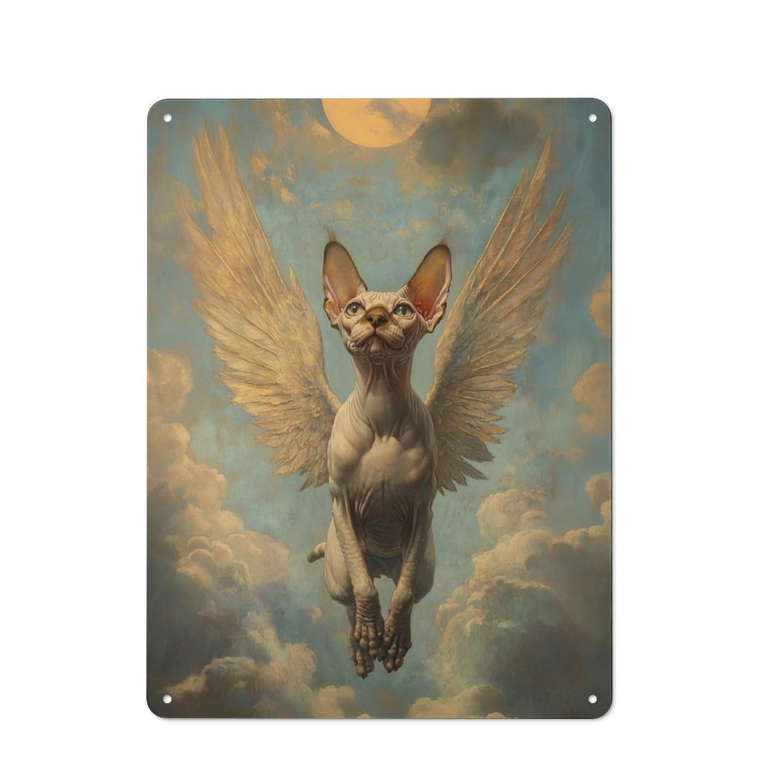 Junmoney Winged Sphynx Cat Angelic Sphynx Cat Vintage Tin Sign 40X30cm For Garden Room Or Summerhouse, For A Newly Organised Room And Metal Sign Display