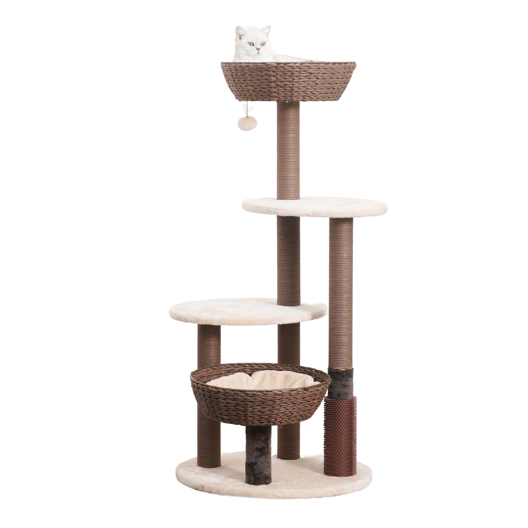 PetPals 49" High 5-Level Large Cat Tree with Replaceable Recycled Paper Rope Scratching Posts, Plush Cushions, Handwoven Basket and nest for Multi